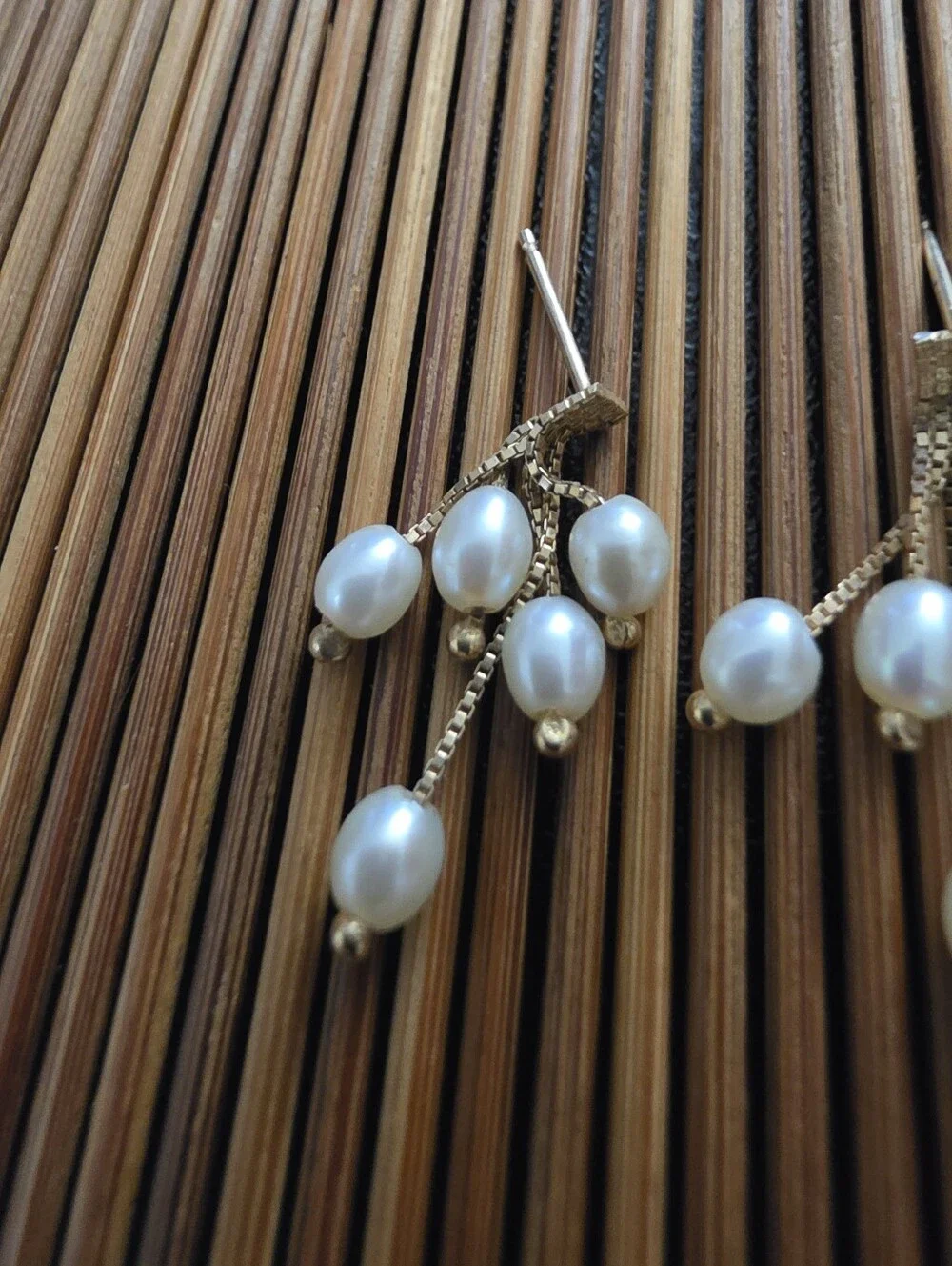 14k Pearl Yellow Gold Dangle Earrings (Vintage)